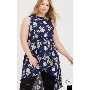 Torrid Hi-Lo Halter Tunic Georgette Floral Blue Size XL (1X)